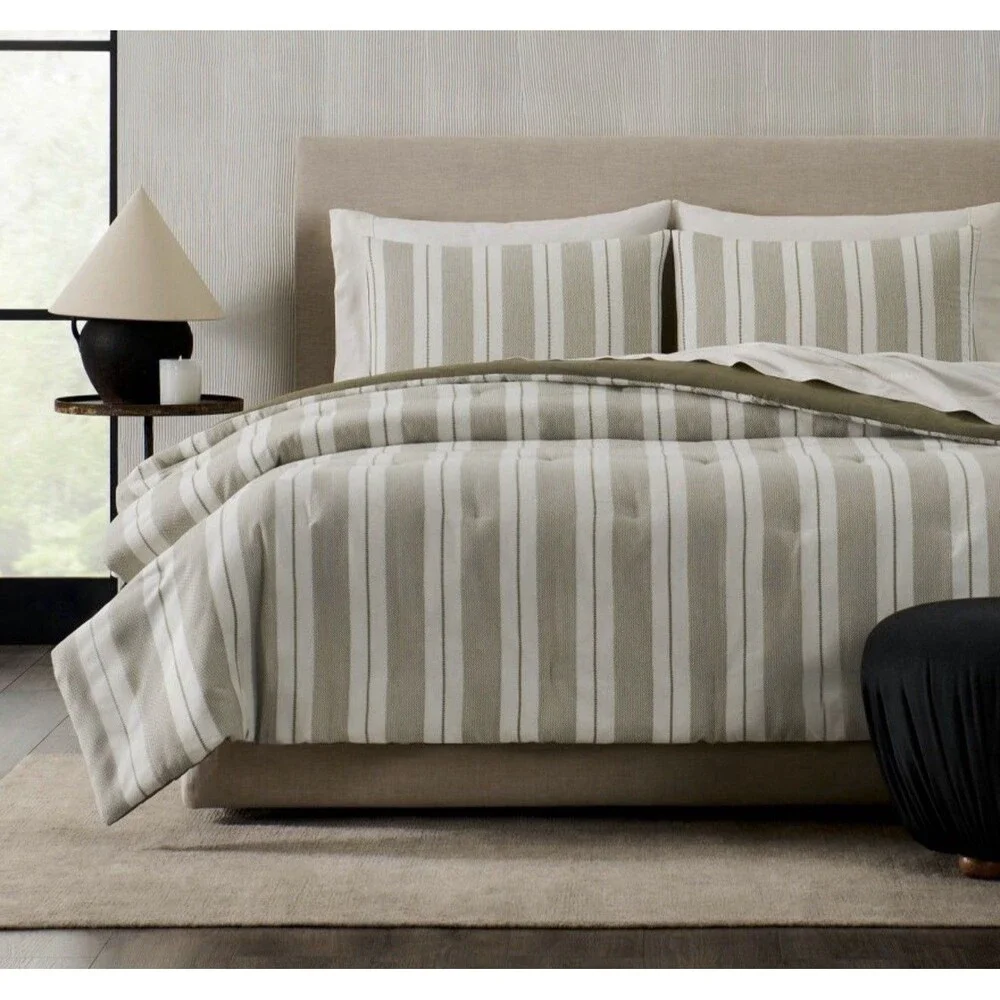 Jeremiah Brent Home 3pc Full/Queen Textured Stripe Cotton Comforter Set Green